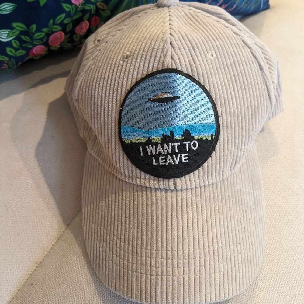 Handmade Hat, "Abduct Me" beige corduroy, unisex $20
